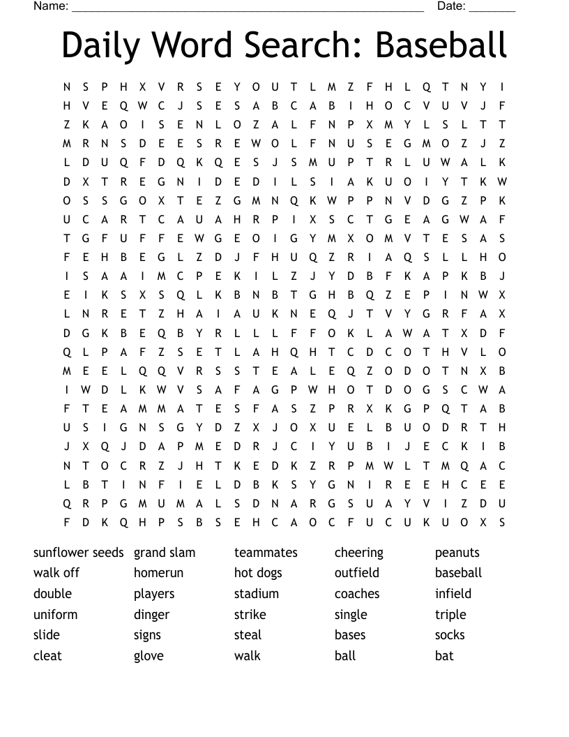 Daily Word Search: Baseball