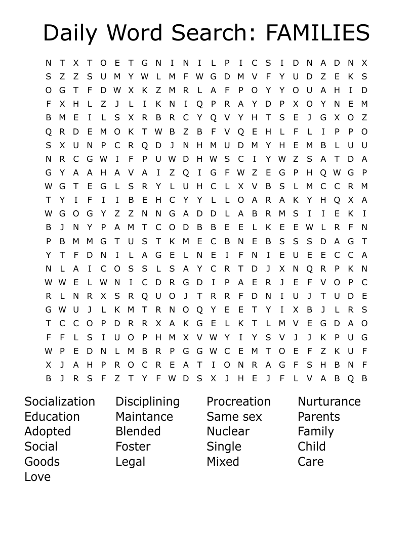 Daily Word Search: FAMILIES