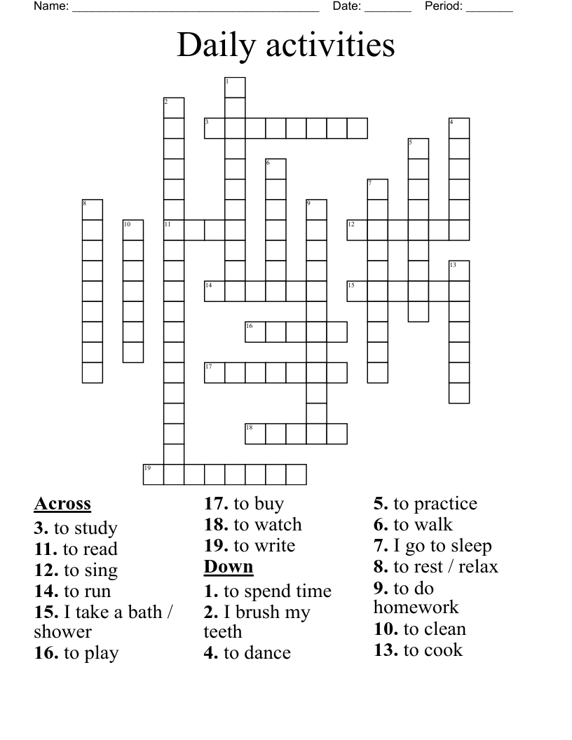 Daily activities  Crossword