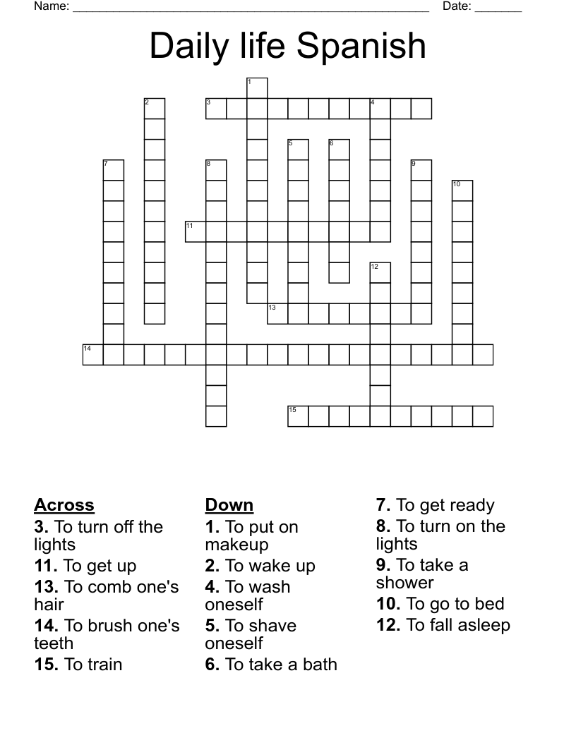 Daily life Spanish  Crossword