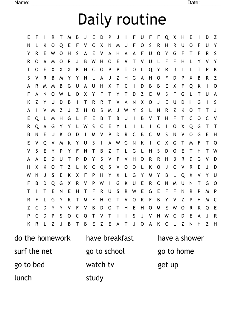 Daily routine Word Search