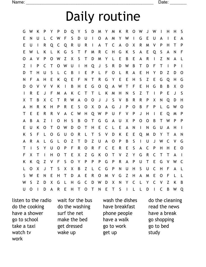 Daily routine Word Search