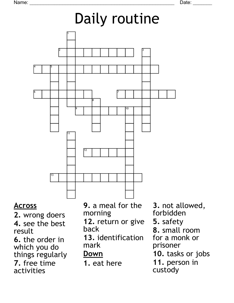 Daily routine  Crossword