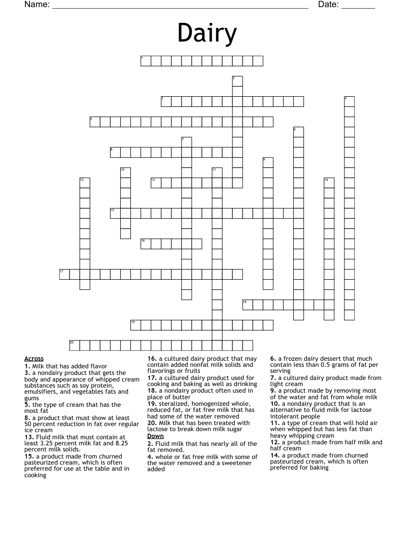 Dairy Crossword