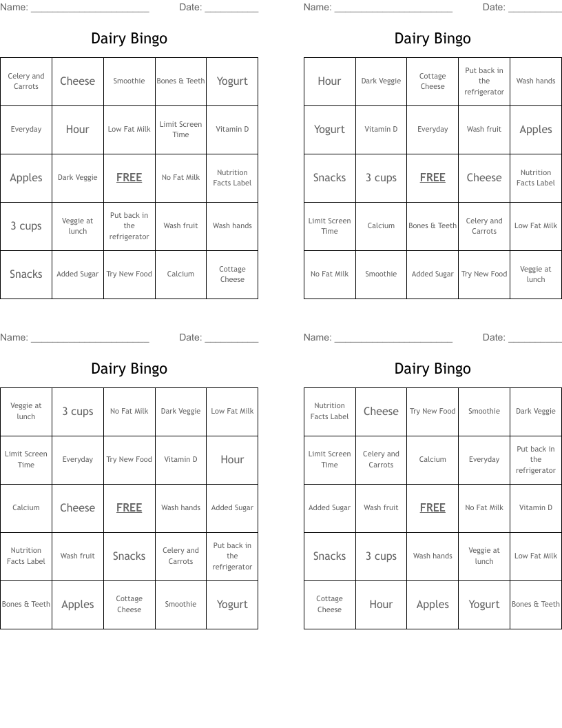 Dairy Bingo