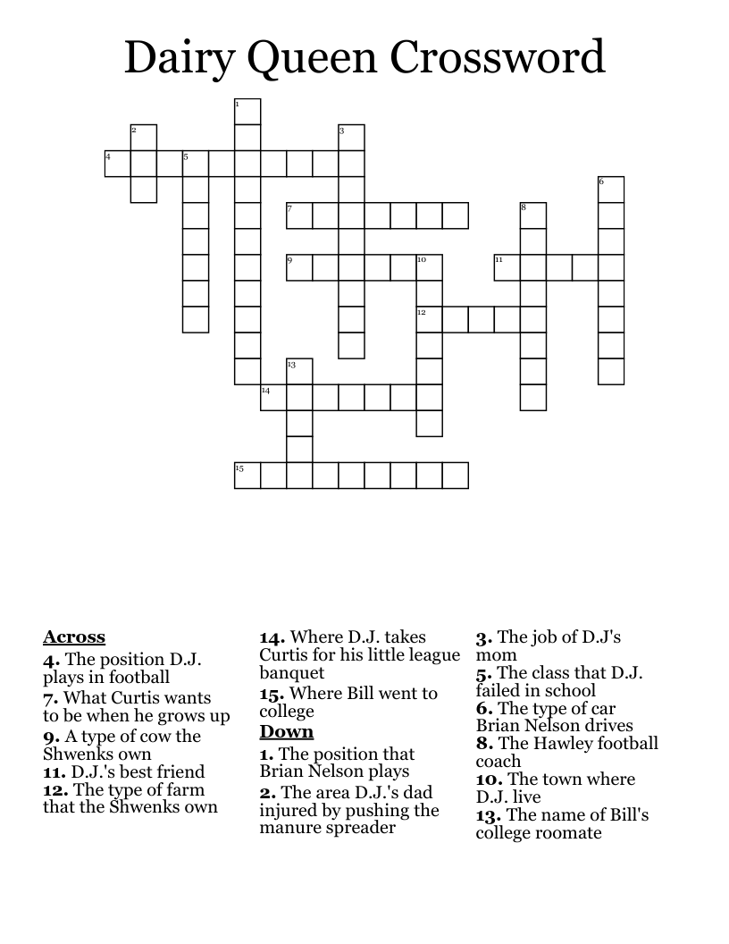 Dairy Queen Crossword