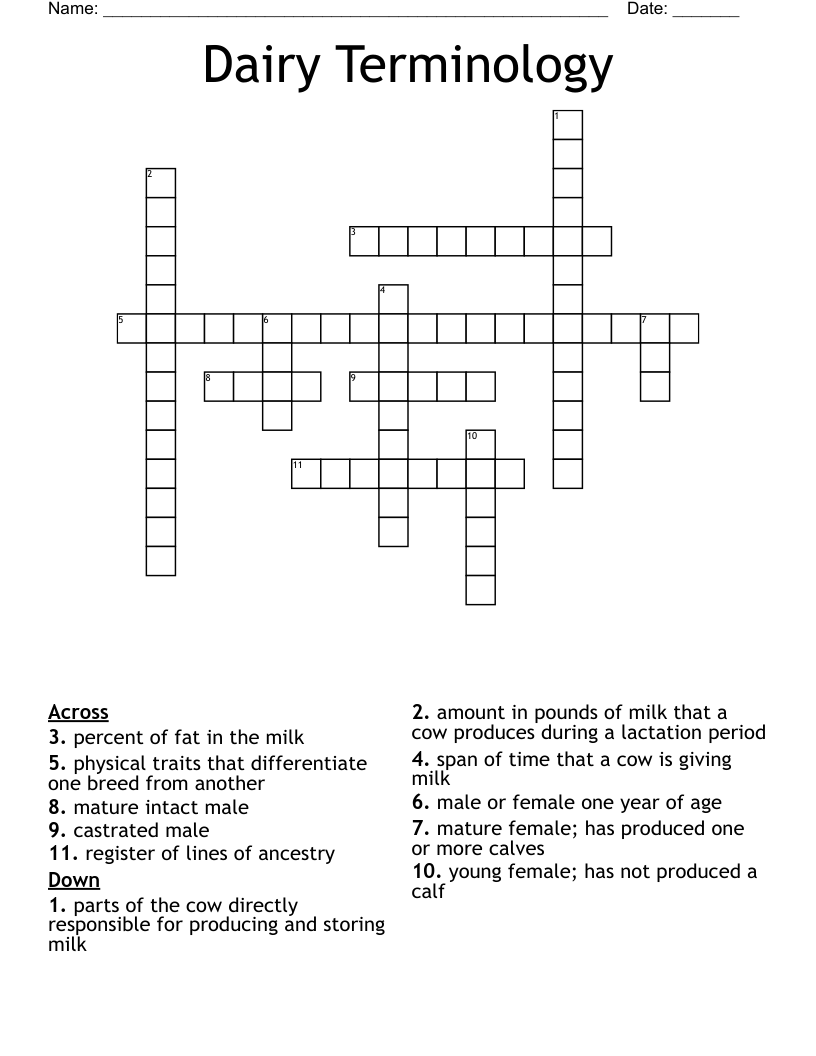 Dairy Terminology Crossword