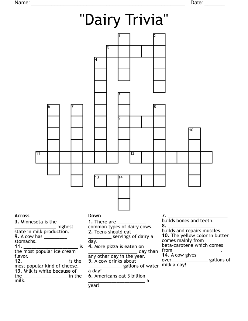 "Dairy Trivia" Crossword