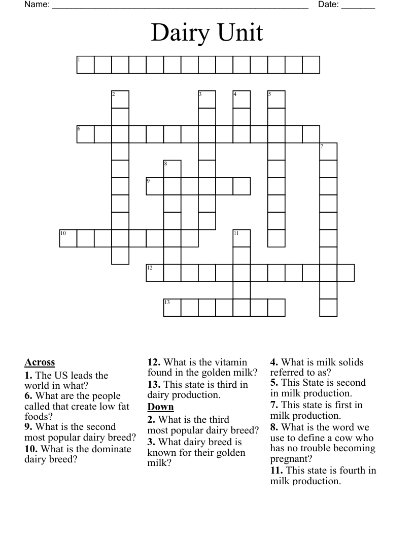 Dairy Unit Crossword