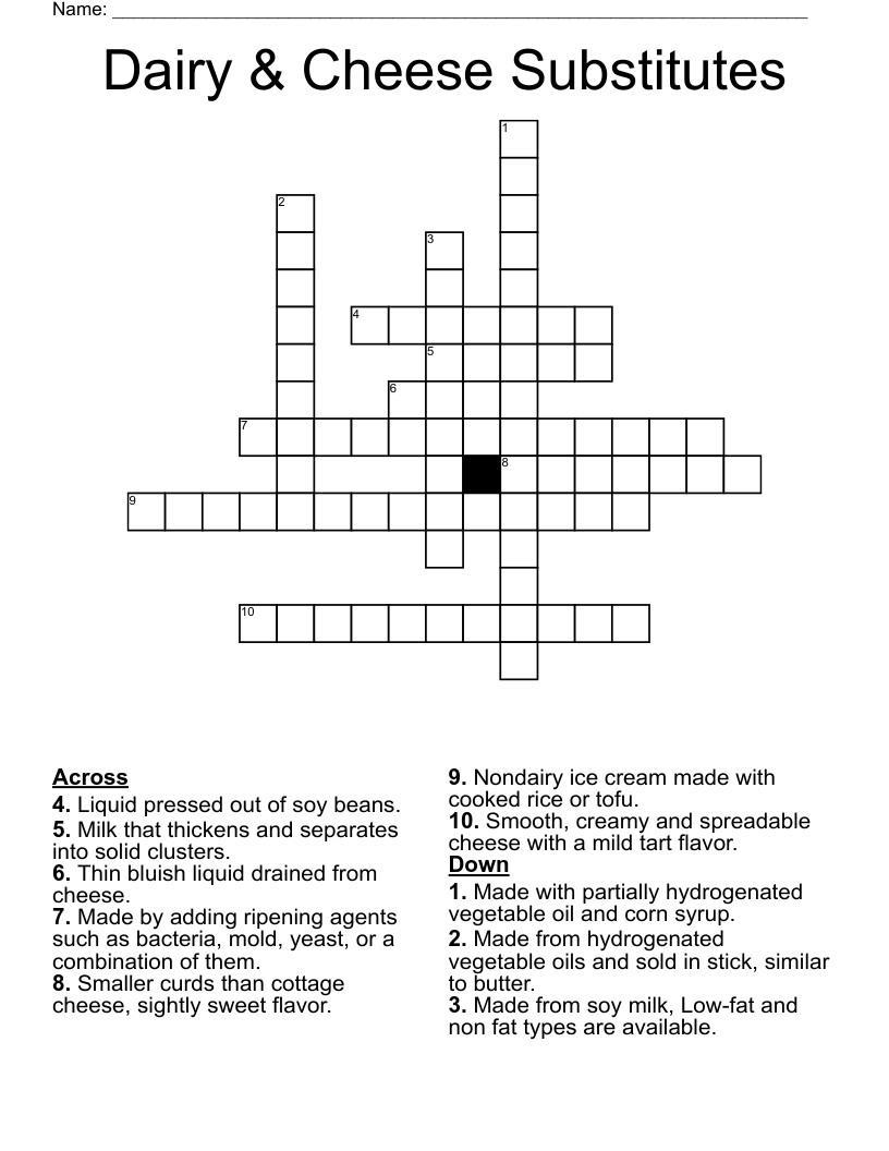 Dairy & Cheese Substitutes Crossword