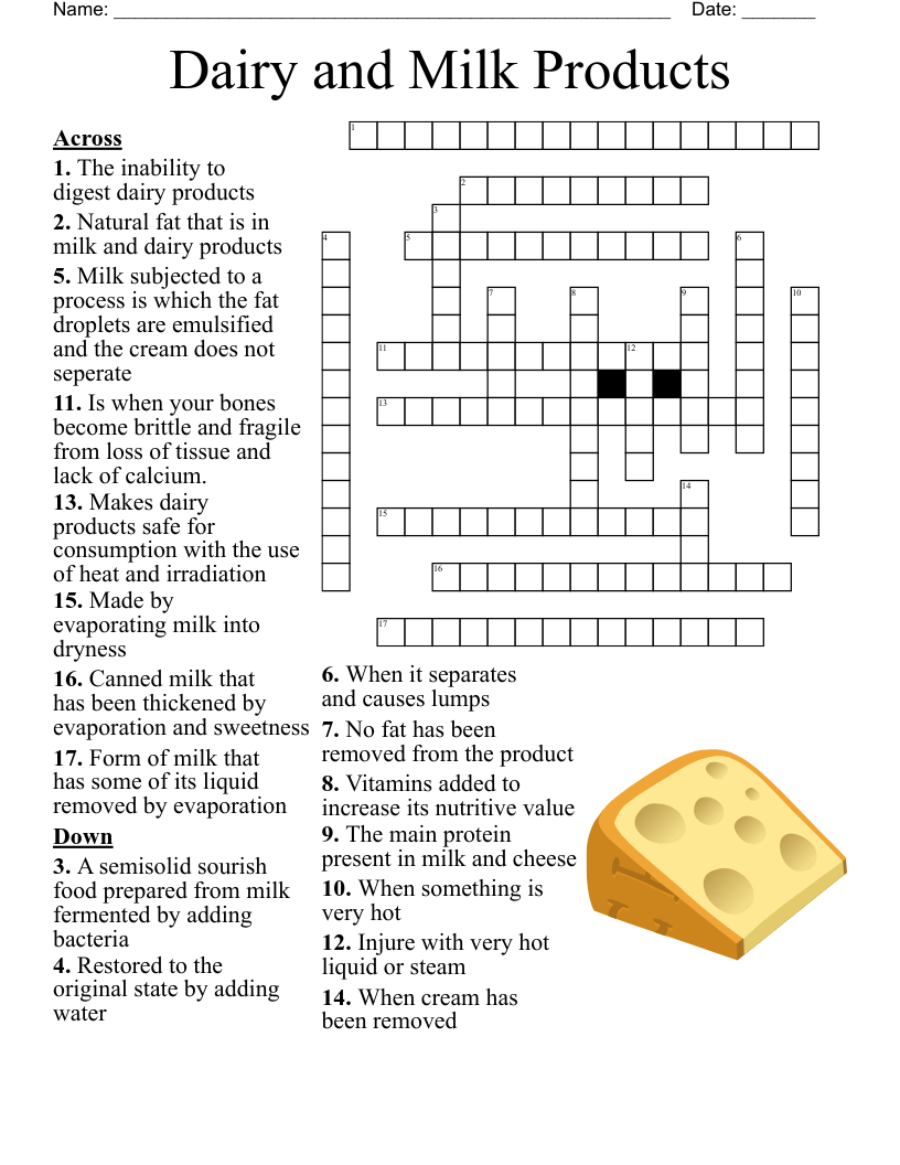 Dairy and Milk Products  Crossword
