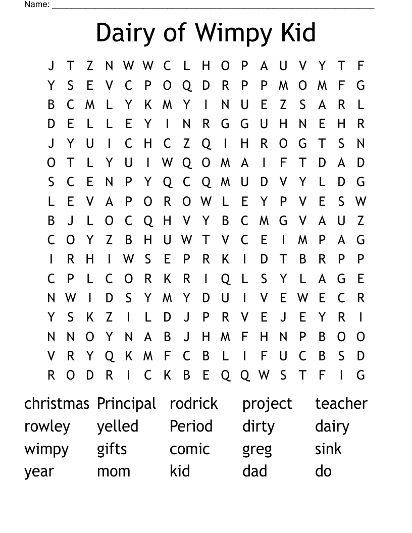 Dairy of Wimpy Kid Word Search