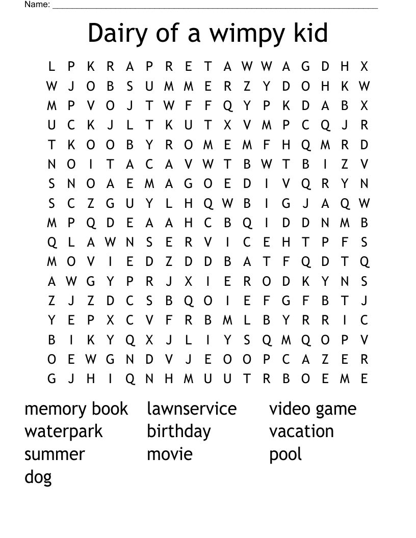 Dairy of a wimpy kid Word Search