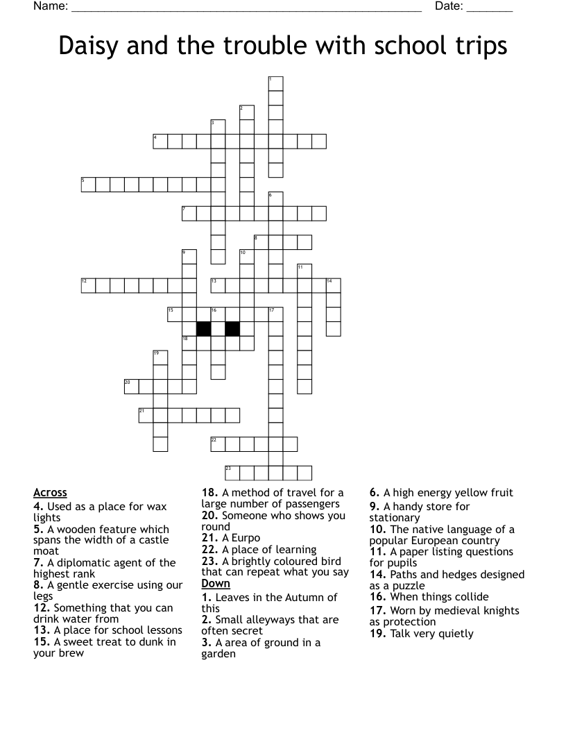 Daisy and the trouble with school trips Crossword