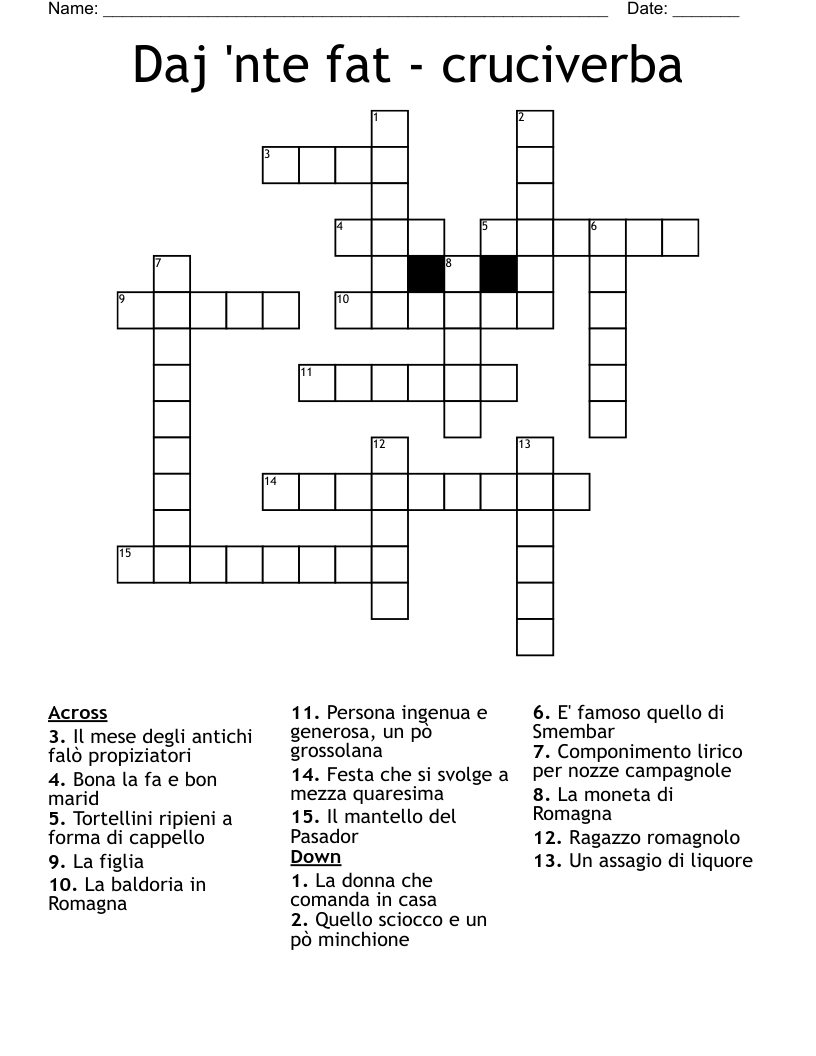 Daj 'nte fat - cruciverba Crossword