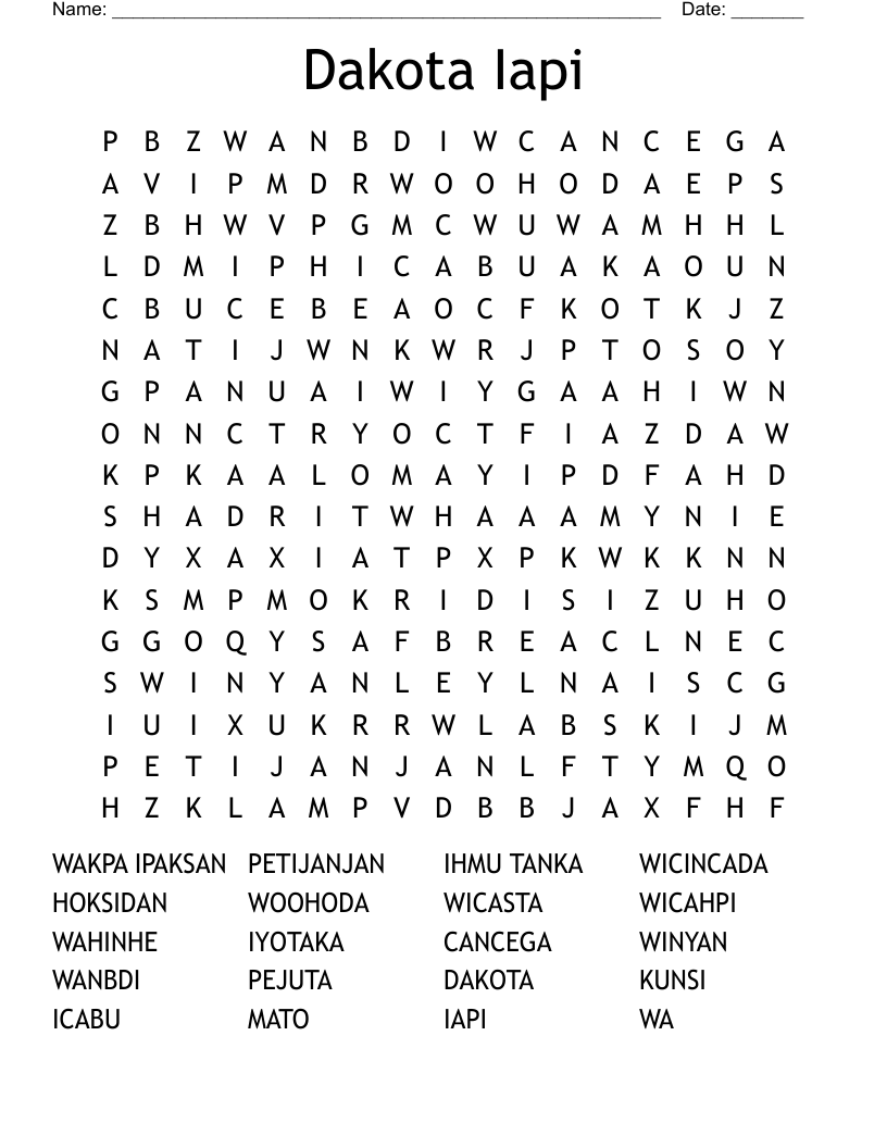 Dakota Iapi Word Search