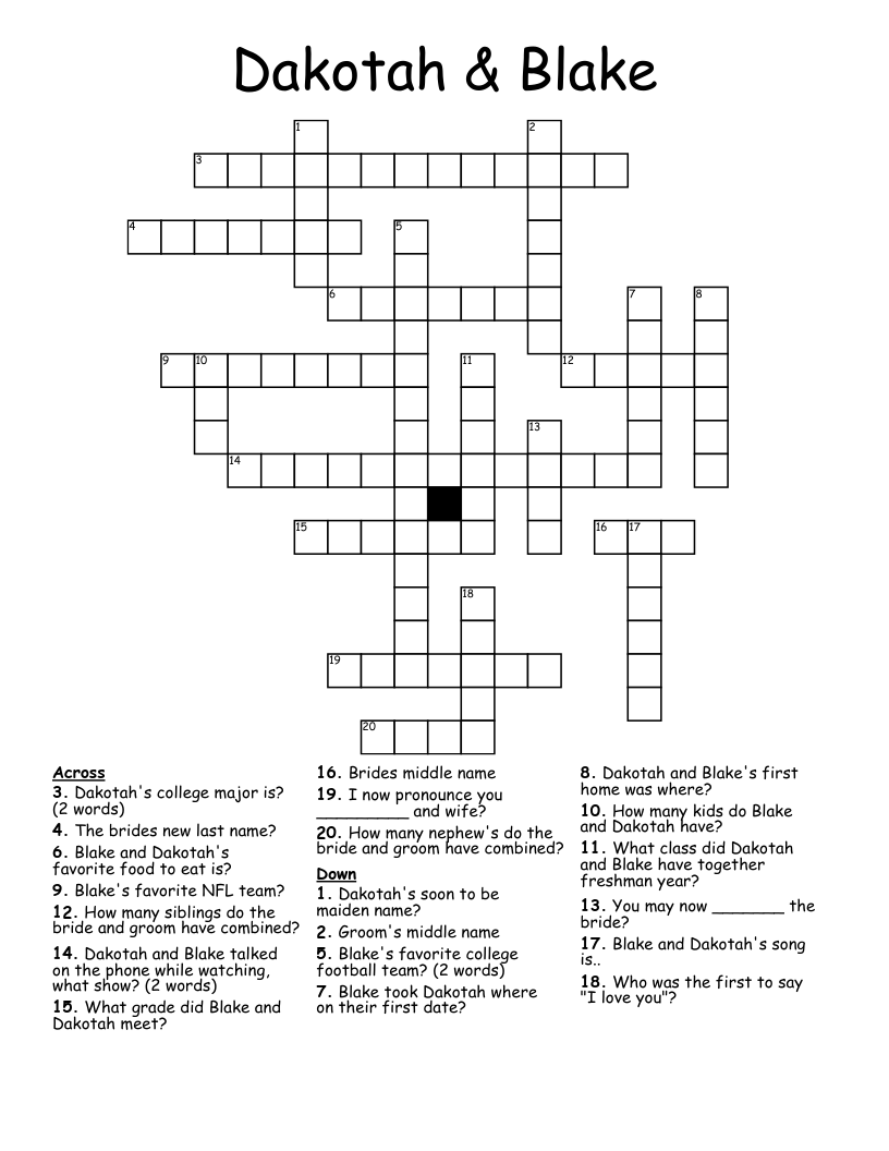 Dakotah & Blake Crossword