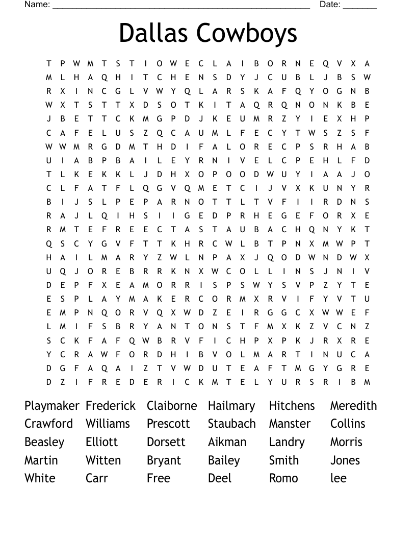 Dallas Cowboys Word Search