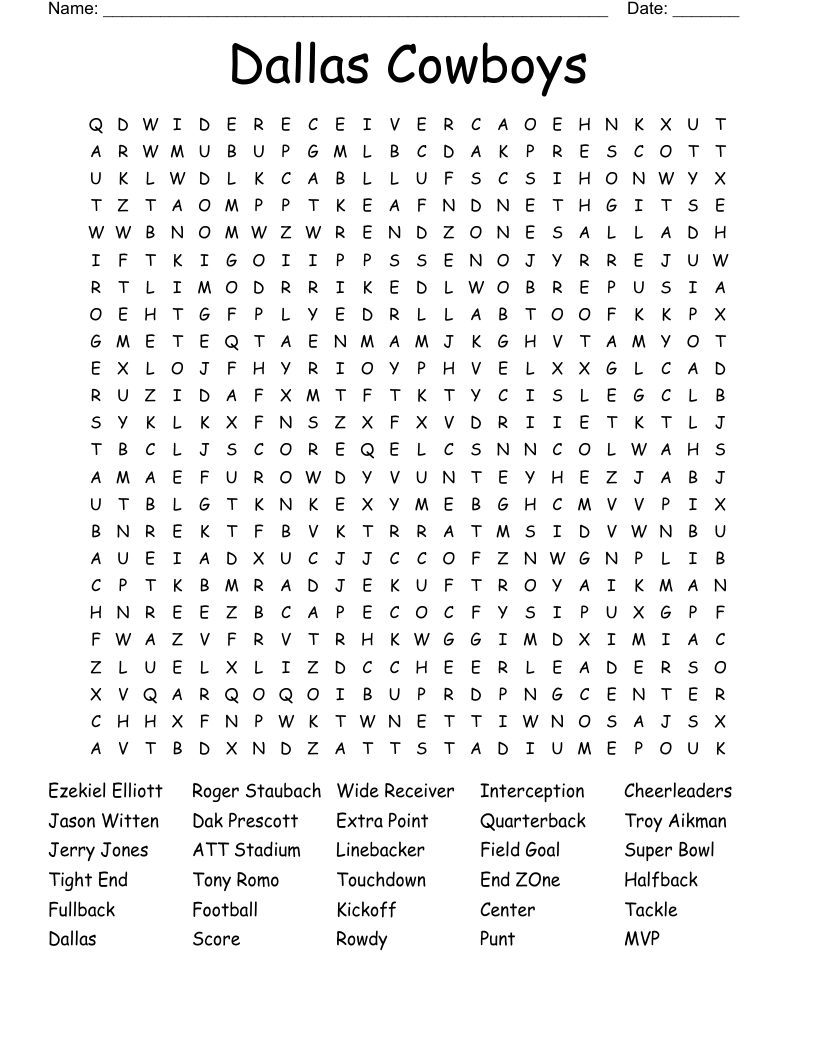 Dallas Cowboys Word Search