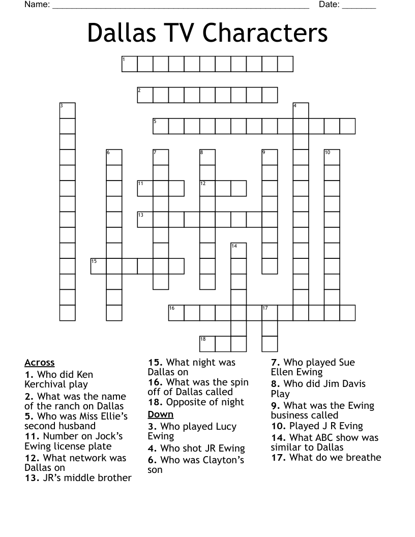 Dallas TV Characters Crossword