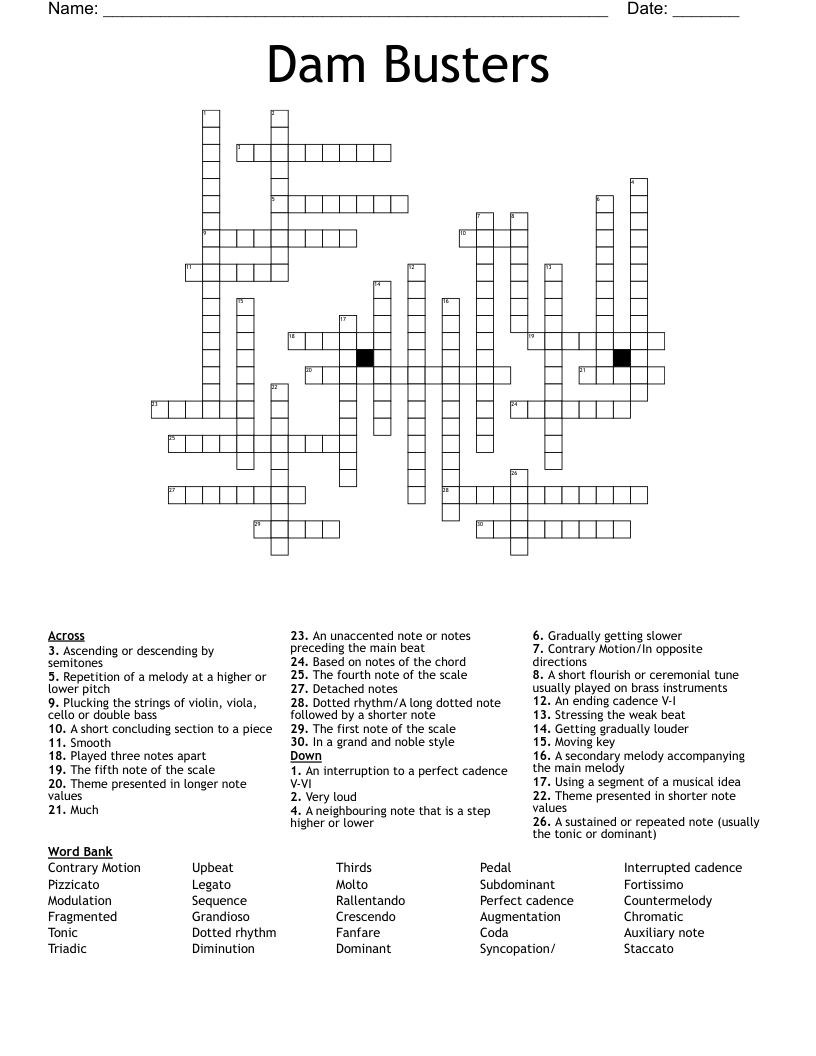 Dam Busters Crossword