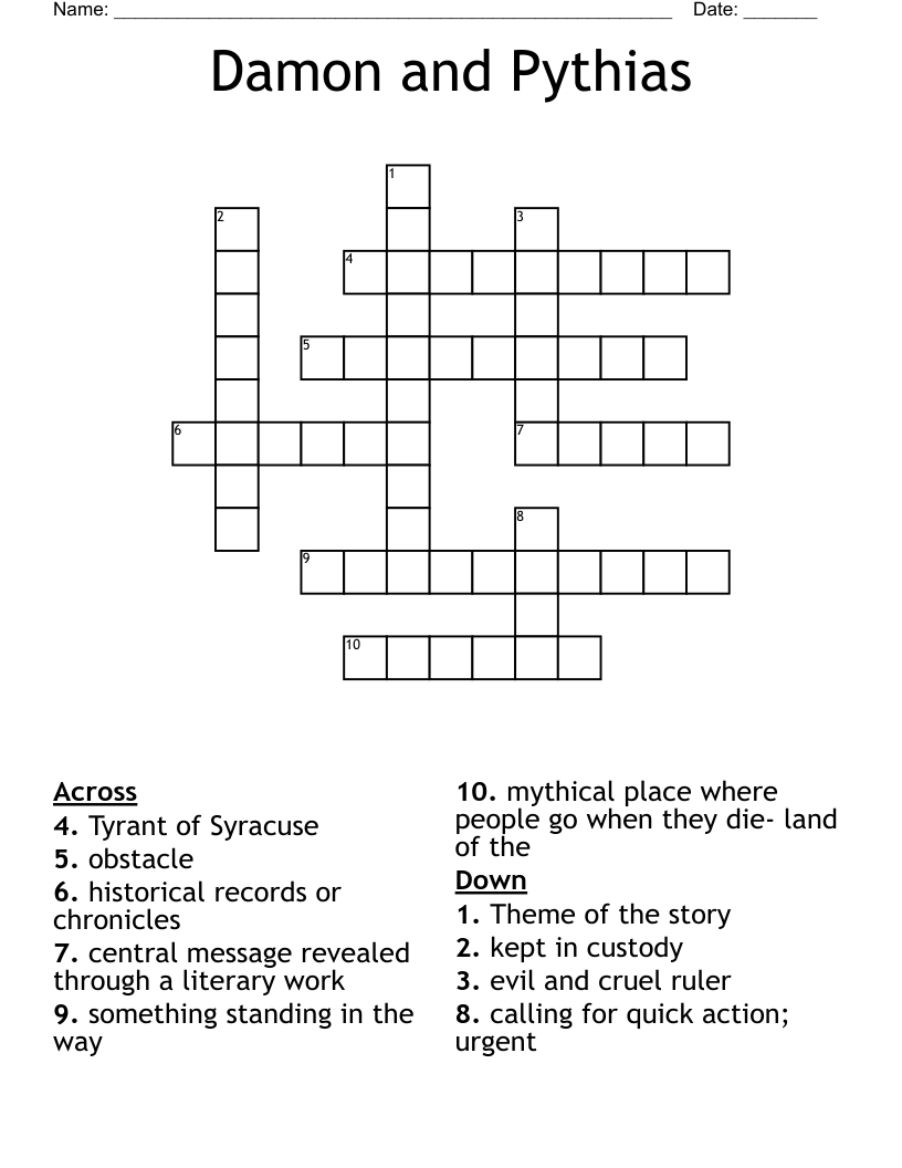 Damon and Pythias Crossword