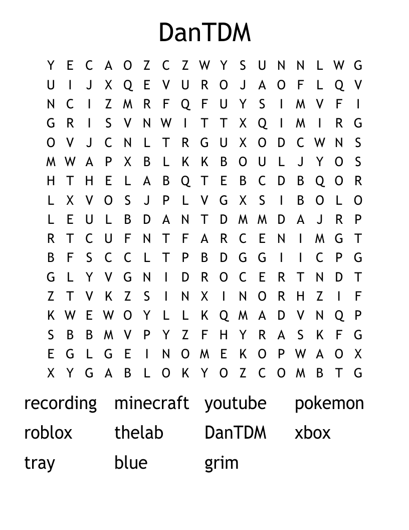 DanTDM Word Search