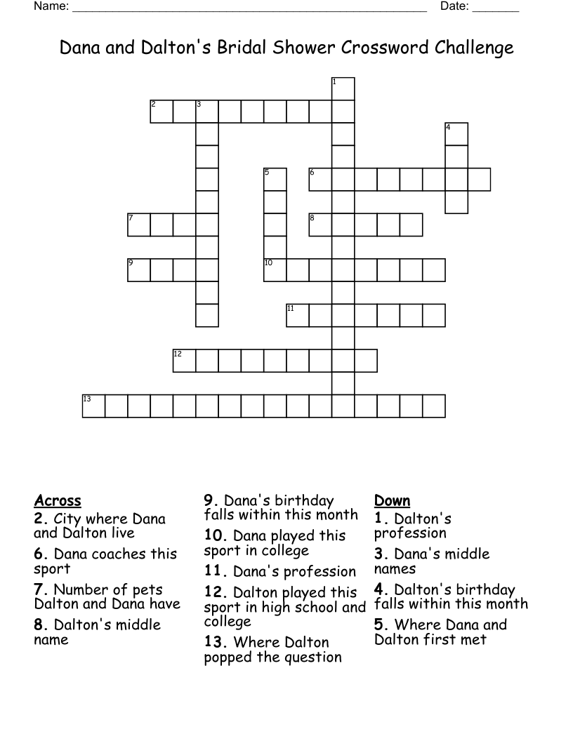 Dana and Dalton's Bridal Shower Crossword Challenge