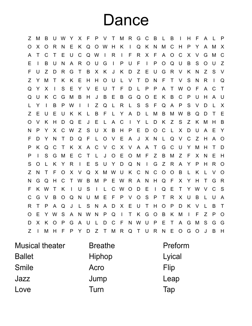 Dance Word Search
