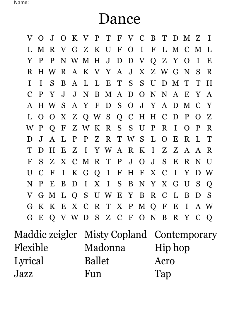 Dance Word Search