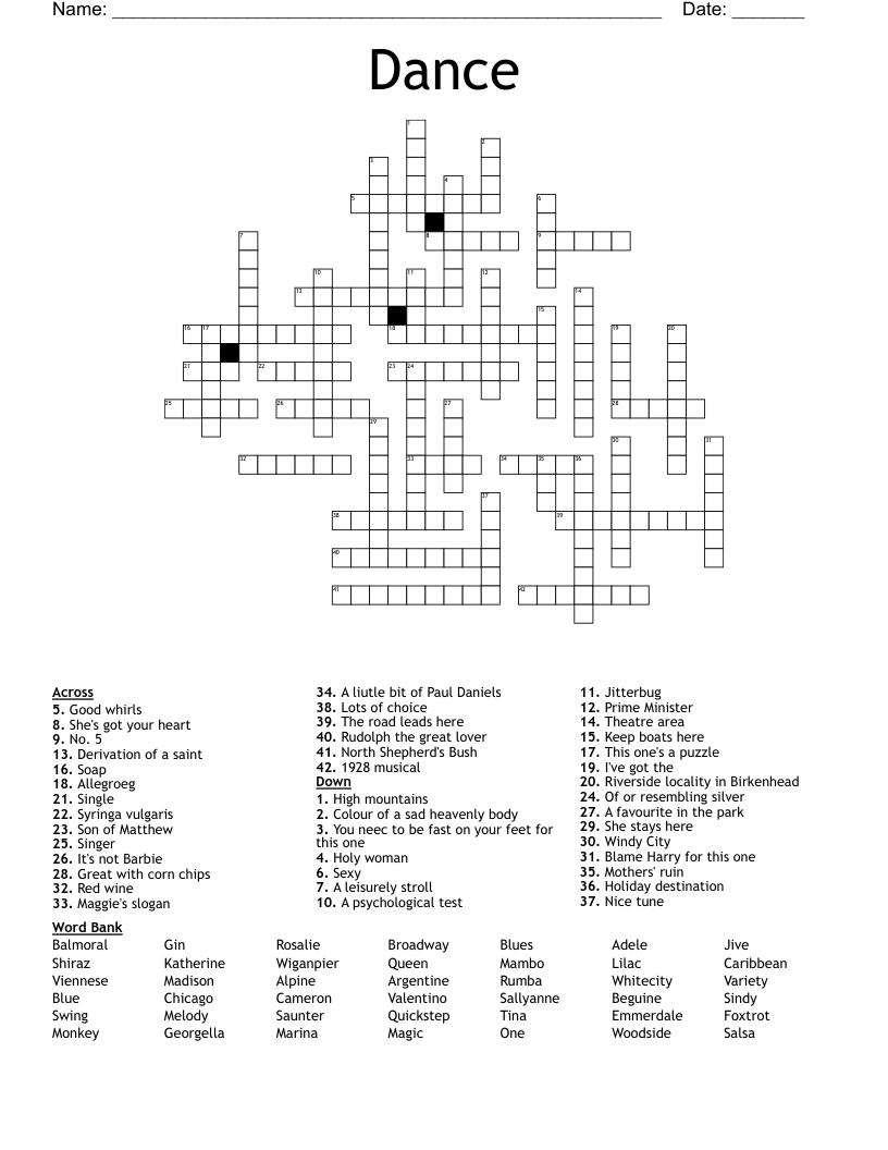 Dance Crossword