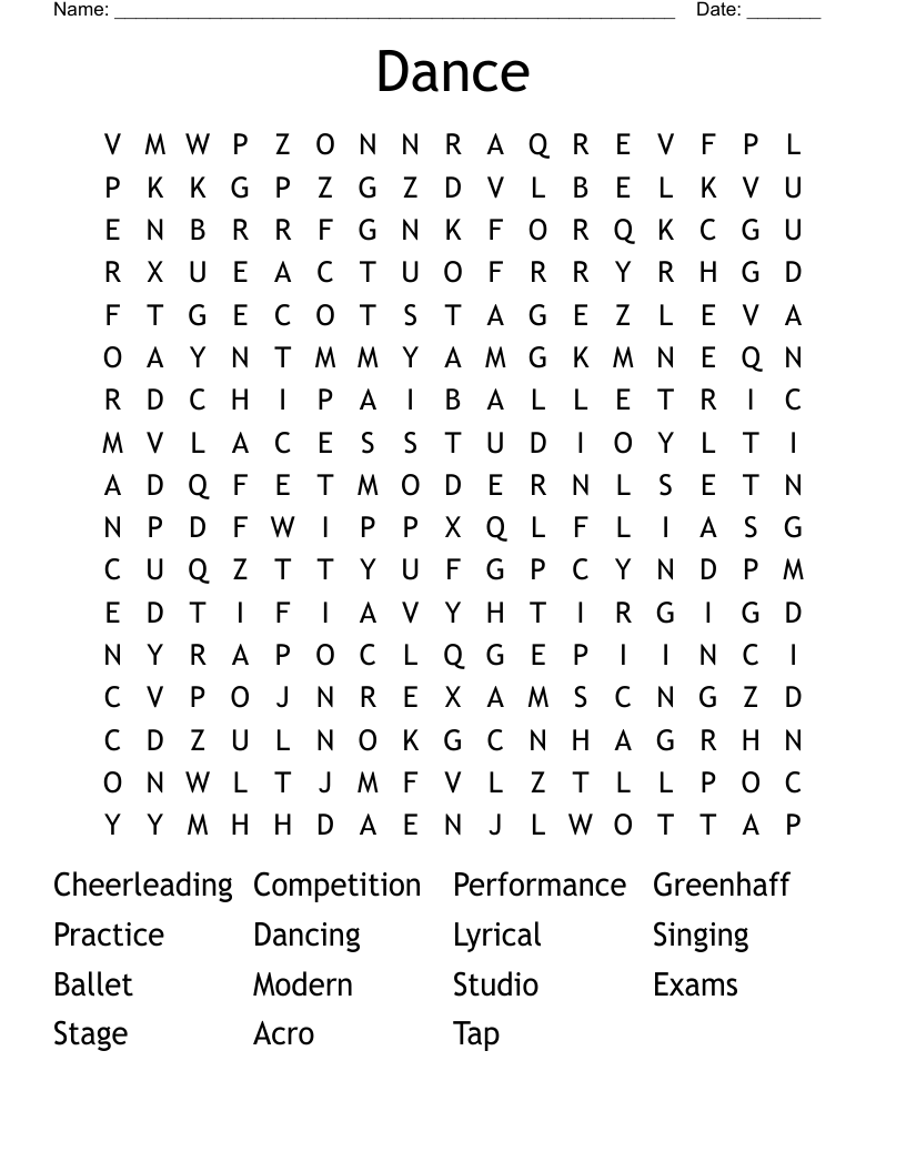 Dance Word Search