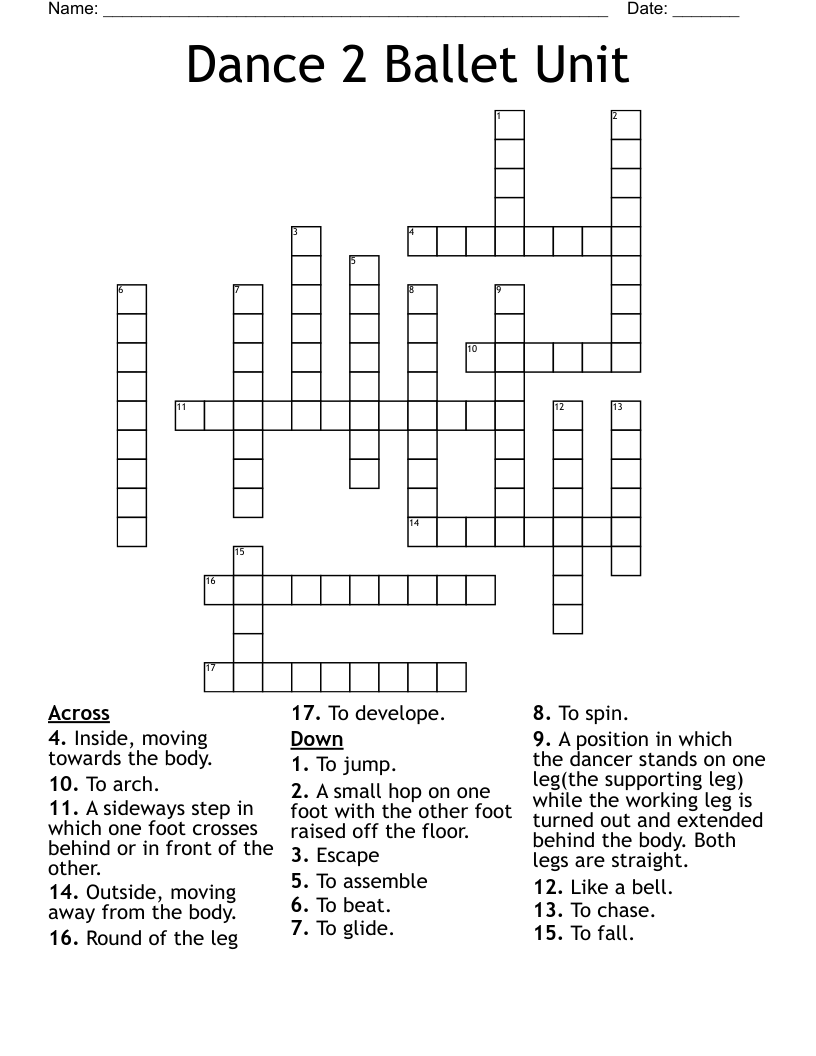 Dance 2 Ballet Unit  Crossword