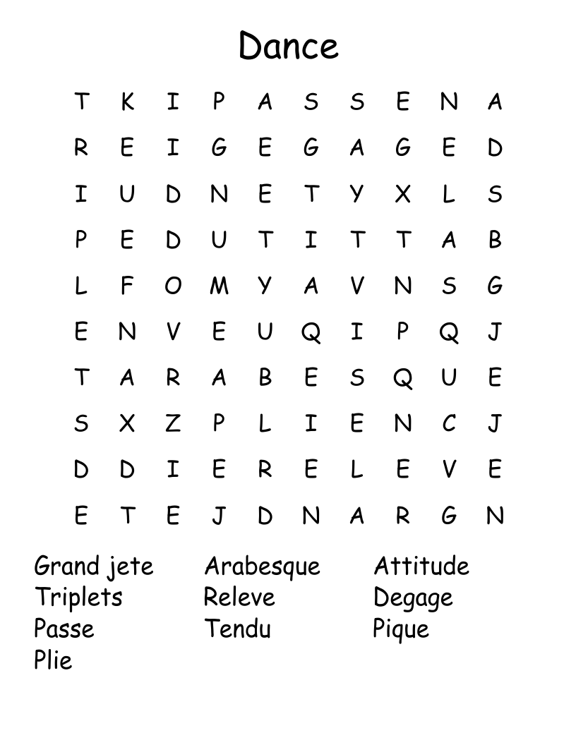 Dance Word Search