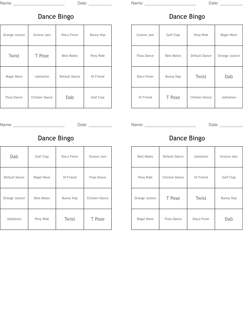 Dance Bingo