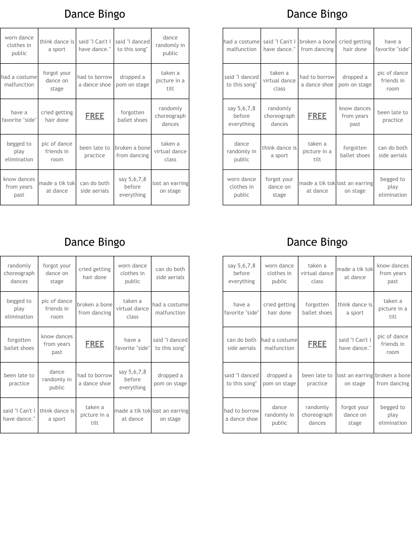 Dance Bingo