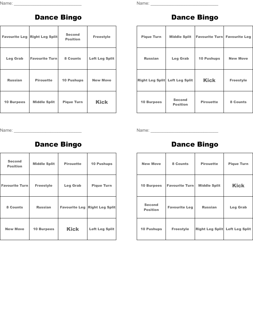 Dance Bingo