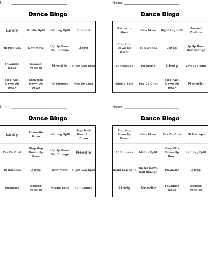 Dance Bingo