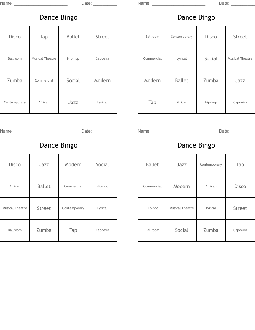 Dance Bingo