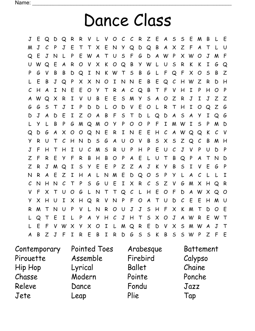 Dance Class Word Search
