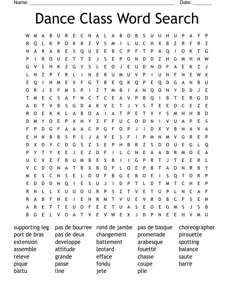 Dance Class Word Search 