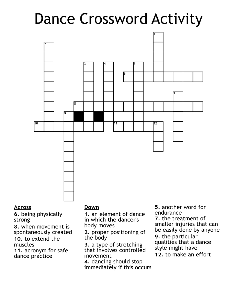 Dance Crossword Activity