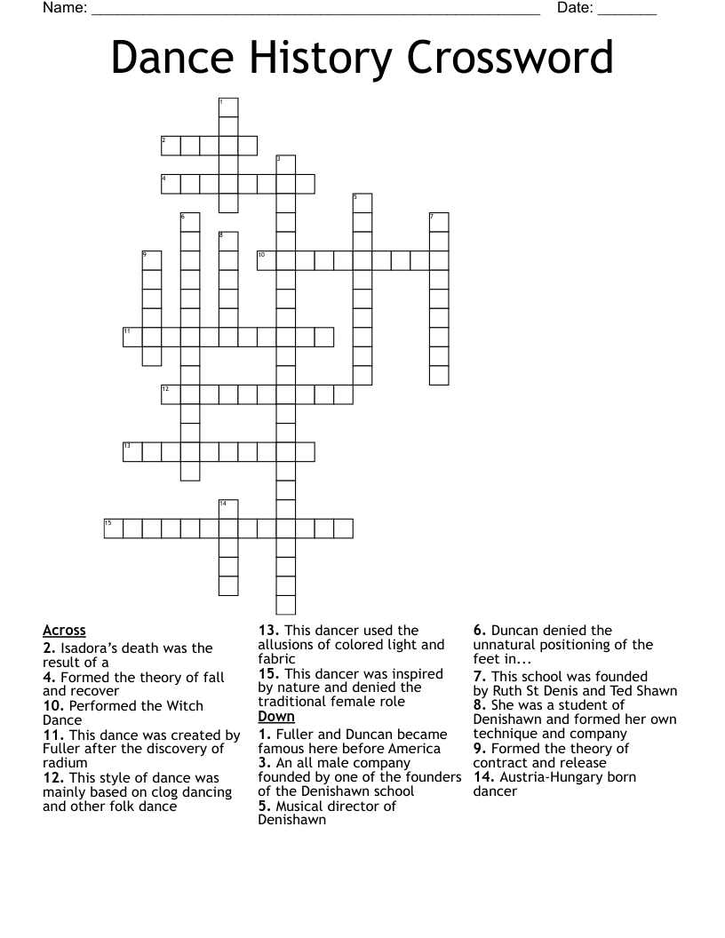 Dance History Crossword 