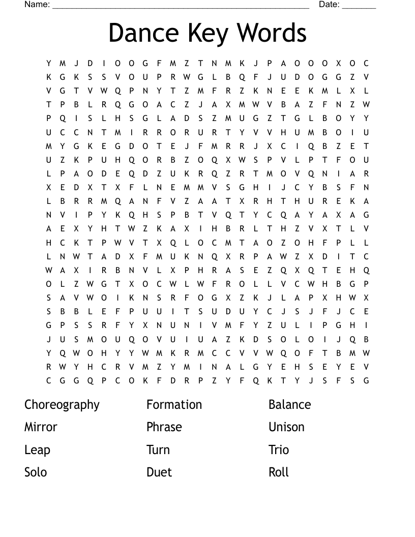 Dance Key Words  Word Search