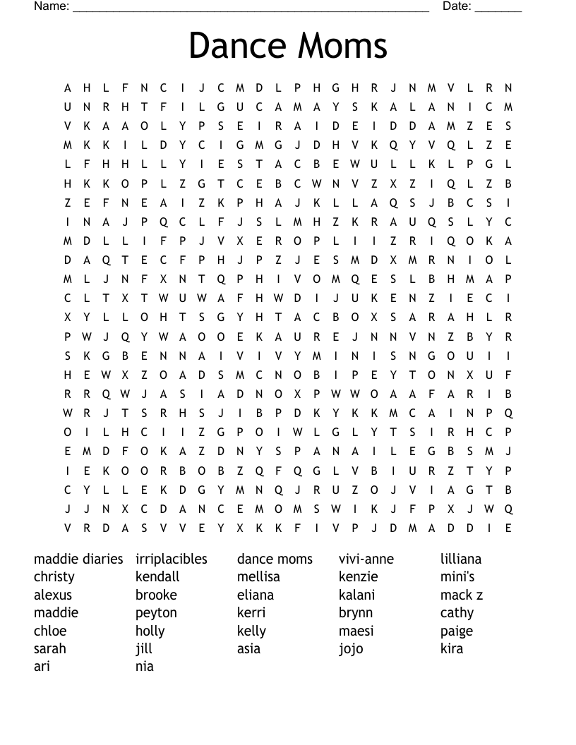 Dance Moms Word Search