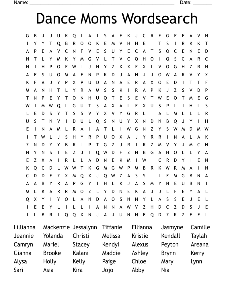 Dance Moms Wordsearch
