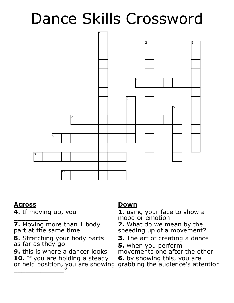 Dance Skills Crossword