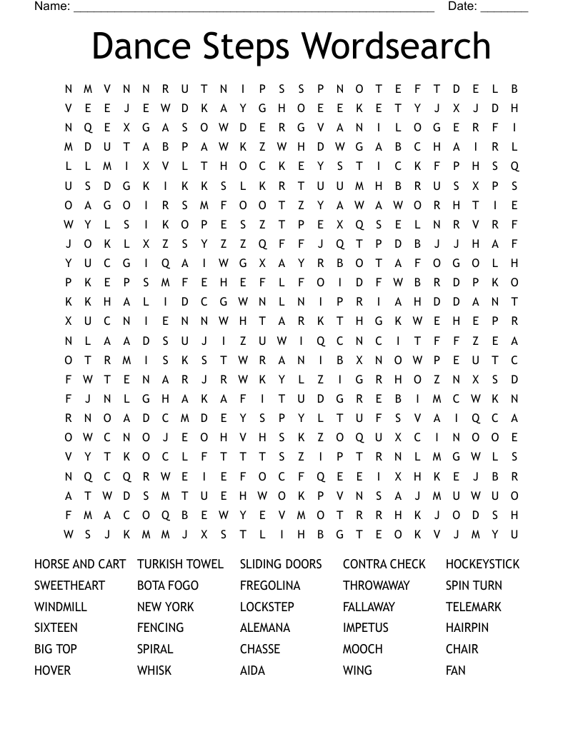 Dance Steps Wordsearch