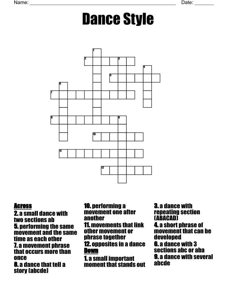 Dance Style  Crossword