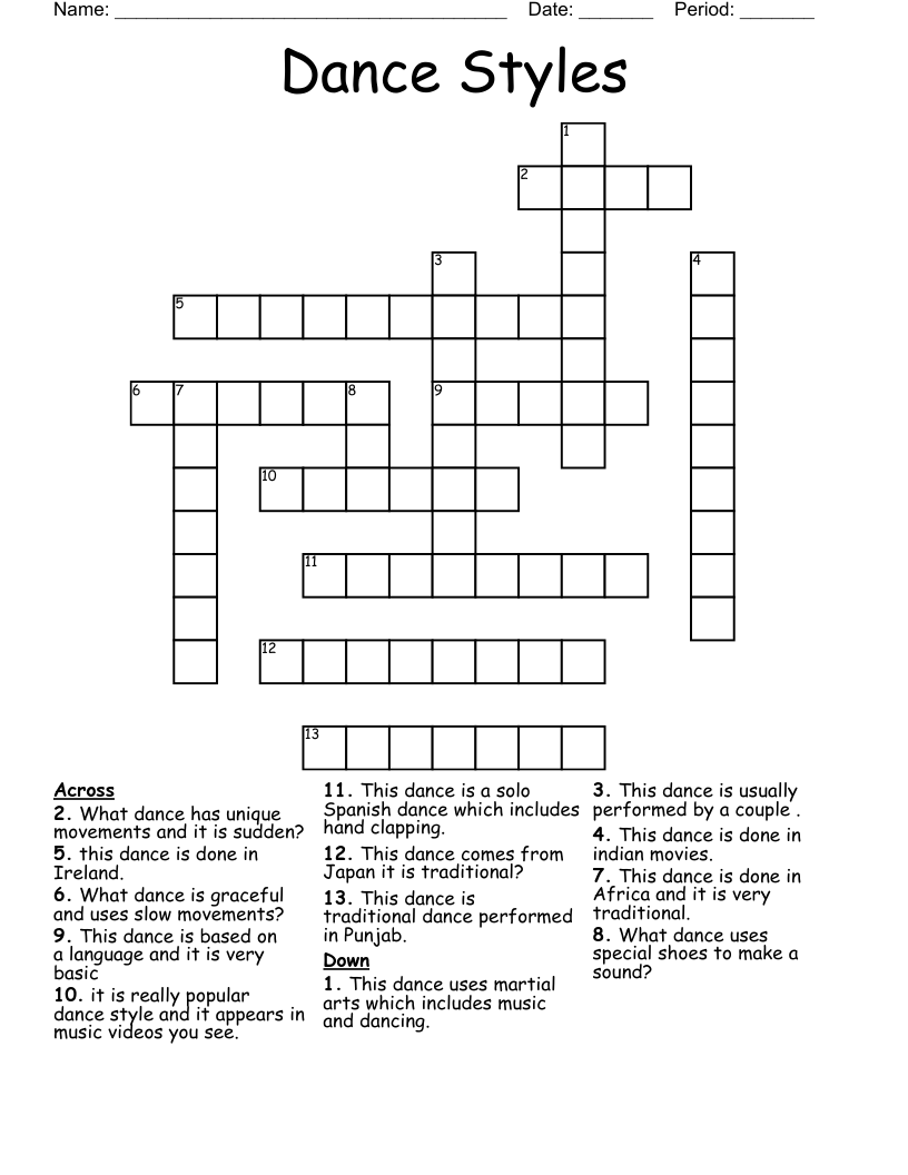 Dance Styles Crossword